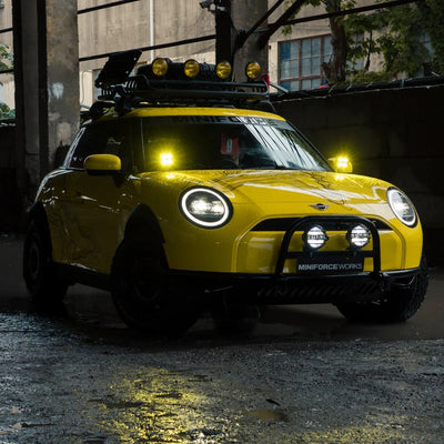 High Gloss Sunray Yellow Vinyl Wrap on Mini Cooper Front View