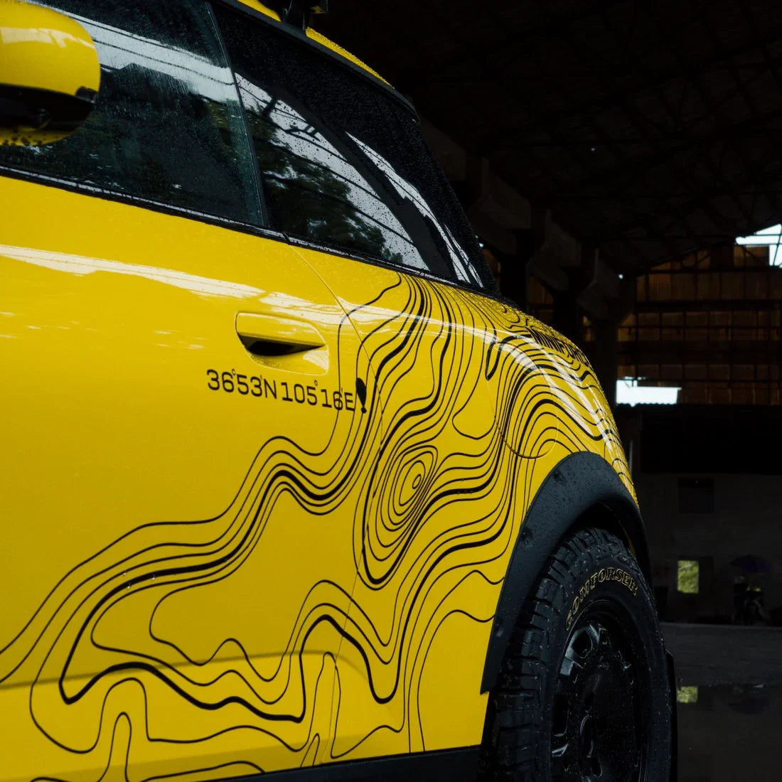 High Gloss Sunray Yellow Vinyl Wrap on Mini Cooper Hood Close-Up