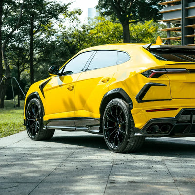 High Gloss Sunray Yellow Vinyl Wrap on Lamborghini Urus Side Angle