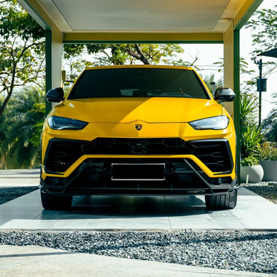 High Gloss Sunray Yellow Vinyl Wrap on Lamborghini Urus Front Full
