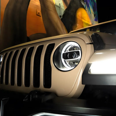 High Gloss Sahara Beige Vinyl Wrap on Jeep grille detail
