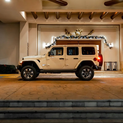 High Gloss Sahara Beige Vinyl Wrap on Jeep full front view