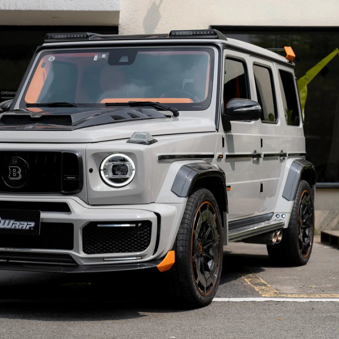 High Gloss Vintage Grey Vinyl Wrap on G Wagon front angle