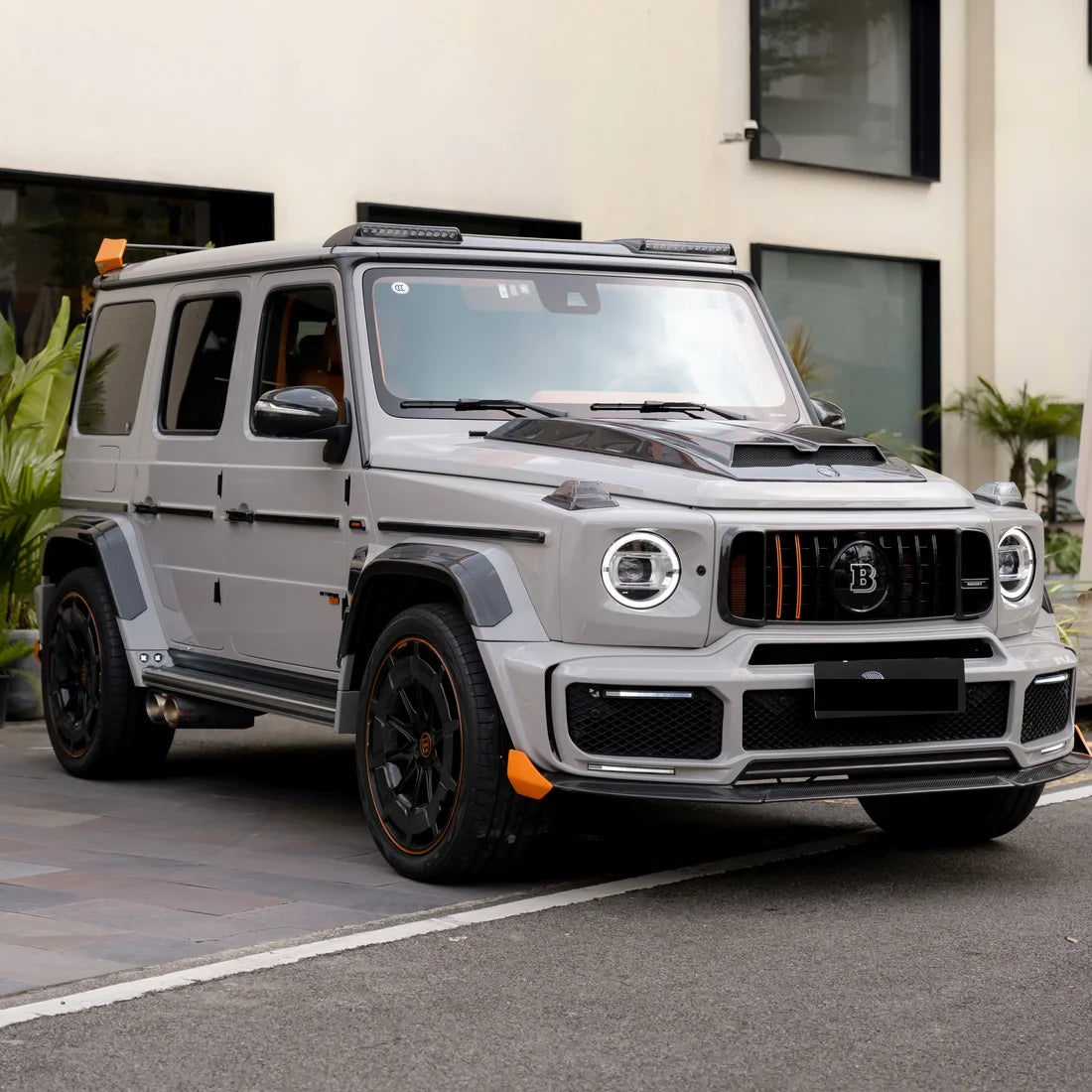 High Gloss Vintage Grey Vinyl Wrap on G Wagon front view