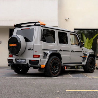 High Gloss Vintage Grey Vinyl Wrap on G Wagon full rear view