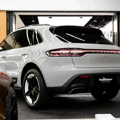 Porsche showcasing a High Gloss Vintage Grey Vinyl Wrap