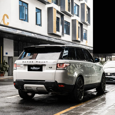 High Gloss Vintage Grey Vinyl Wrap on Range Rover side angle