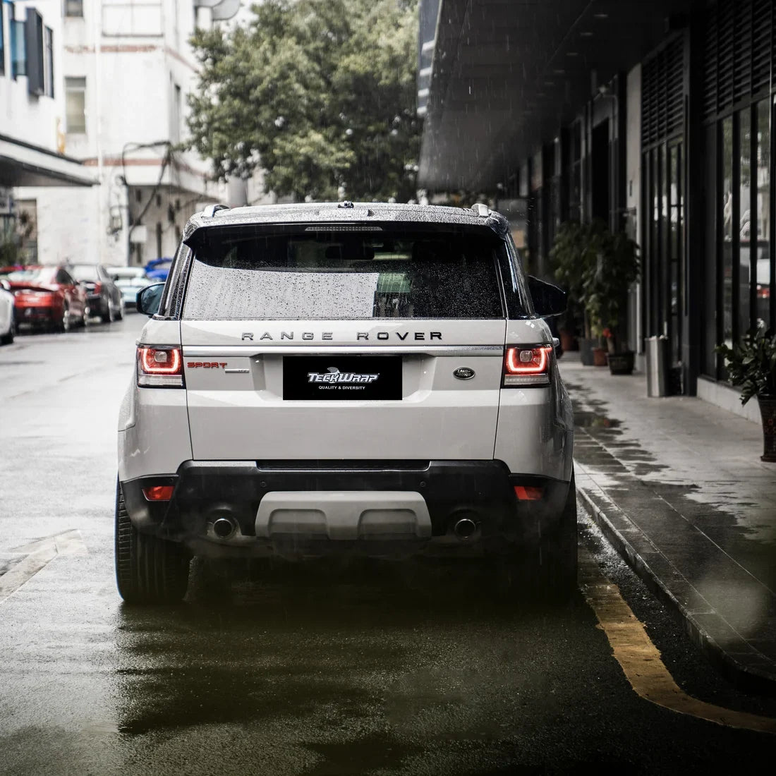 High Gloss Vintage Grey Vinyl Wrap on Range Rover rear view