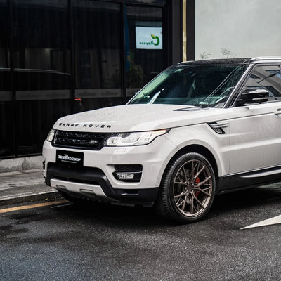 High Gloss Vintage Grey Vinyl Wrap on Range Rover front view