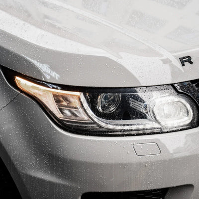 High Gloss Vintage Grey Vinyl Wrap on Range Rover headlight