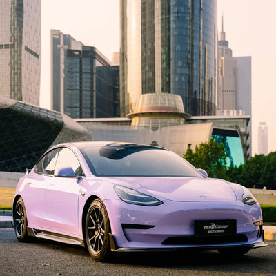High Gloss Spanish Lavender Vinyl Wrap On Tesla