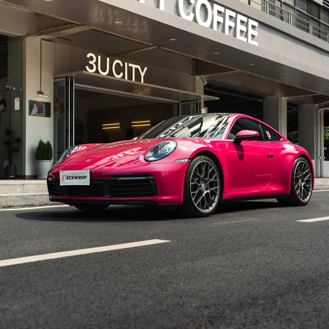 Porsche in High Gloss Berry Red Vinyl Wrap