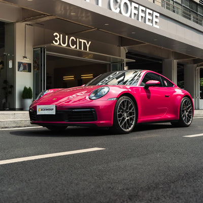 Porsche in High Gloss Berry Red Vinyl Wrap