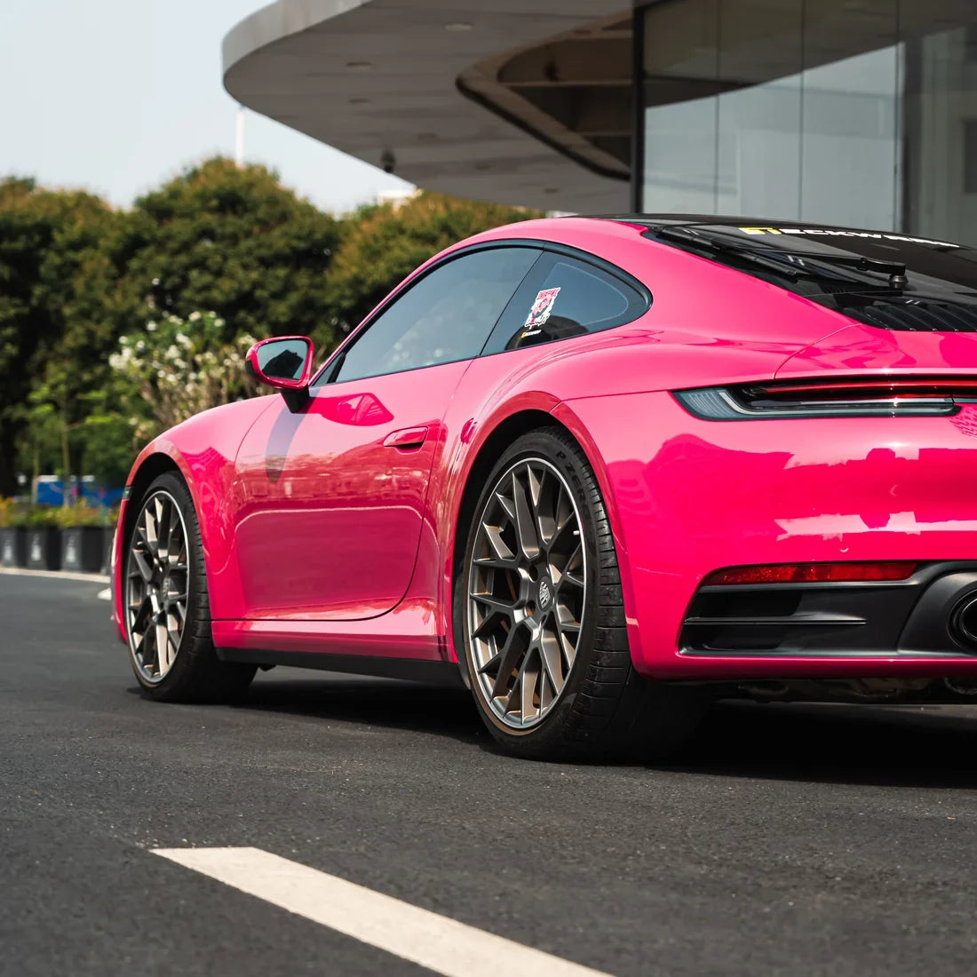 Porsche wrapped in High Gloss Berry Red Vinyl Wrap