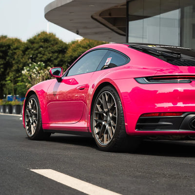 Porsche wrapped in High Gloss Berry Red Vinyl Wrap