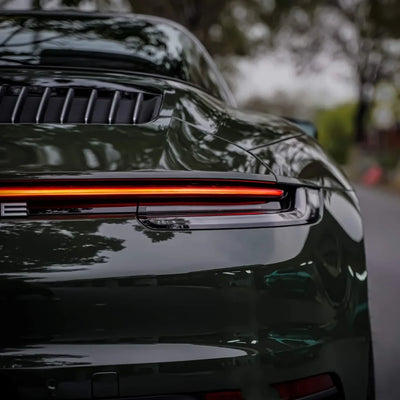 Porsche Car in High Gloss Camouflage Green Vinyl Wrap