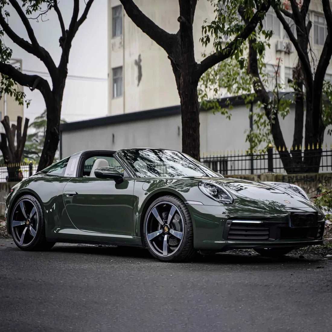 Porsche in High Gloss Camouflage Green Vinyl Wrap