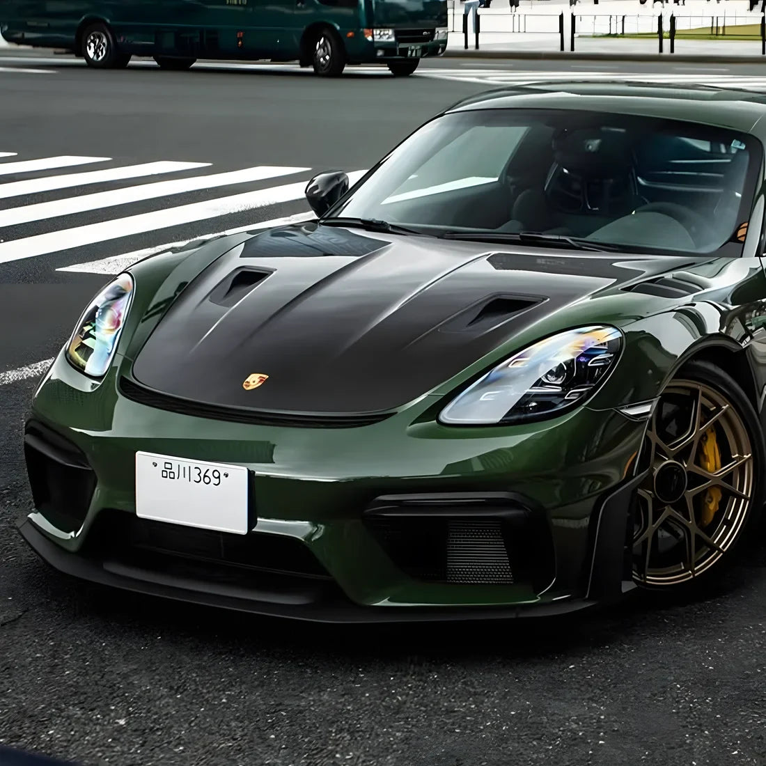 Porsche showcasing High Gloss Camouflage Green Vinyl Wrap
