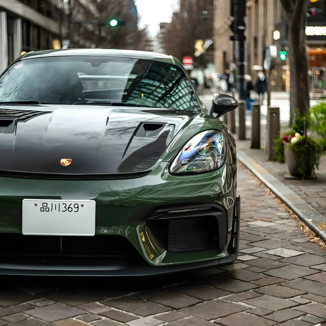 High Gloss Camouflage Green Vinyl Wrap with front view.