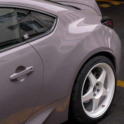 High Gloss Wild Dove Vinyl Wrap on car with back side view