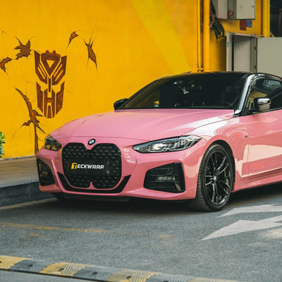 BMW High Gloss Flamingo Pink Vinyl Wrap Front View