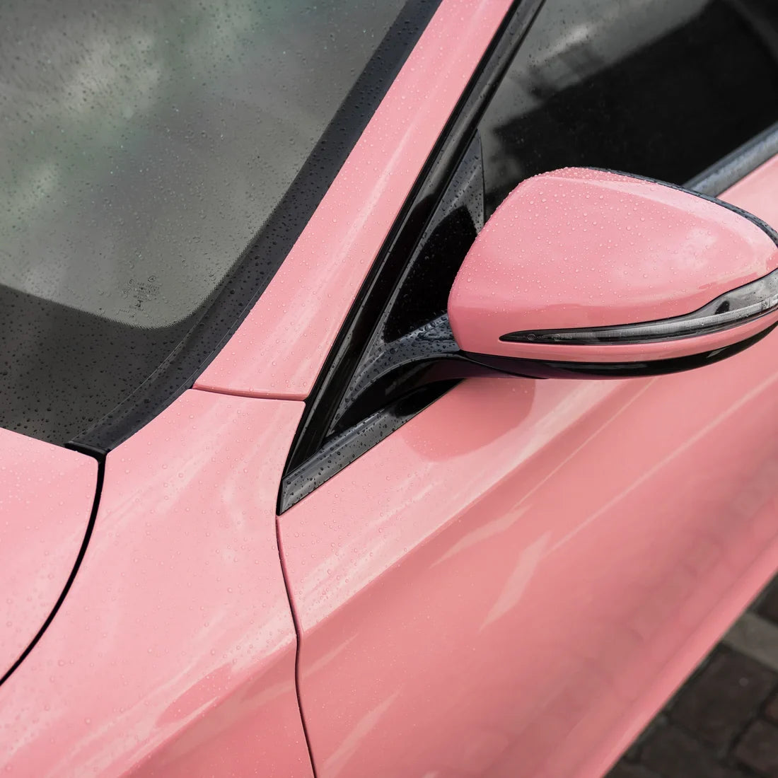 Mercedes AMG High Gloss Flamingo Pink Vinyl Wrap Side Mirror.