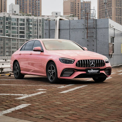 Mercedes AMG High Gloss Flamingo Pink Vinyl Wrap.