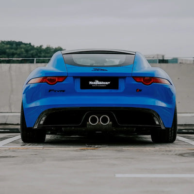 Jaguar in High Gloss Vibrant Blue Vinyl Wrap finish Back View.