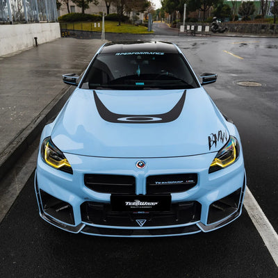 BMW with High Gloss Baby Blue Vinyl Wrap.
