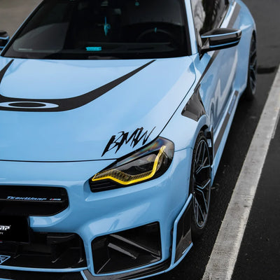 BMW with a High Gloss Baby Blue Vinyl Wrap.