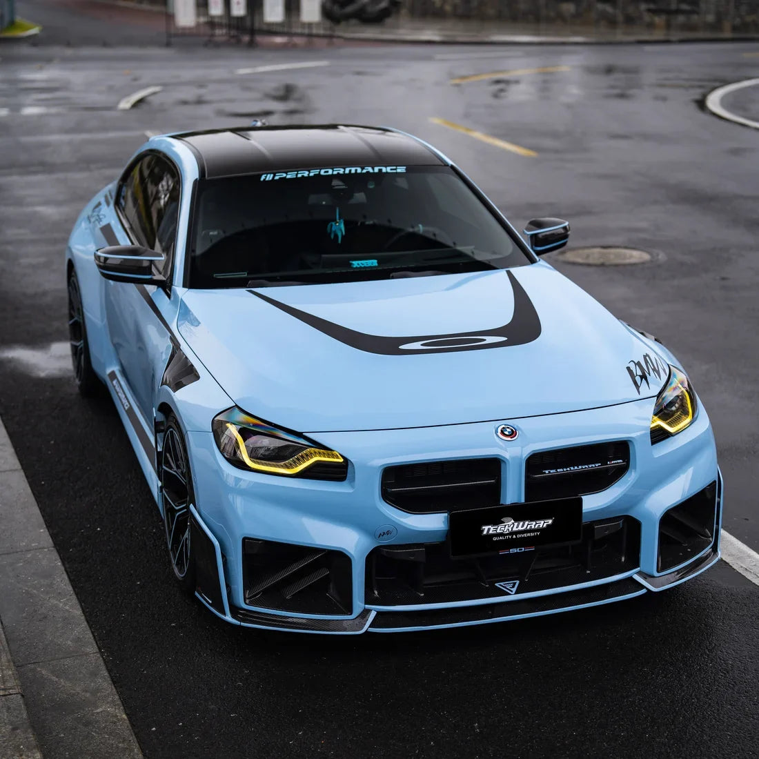 High Gloss Baby Blue Vinyl Wrap finish on BMW