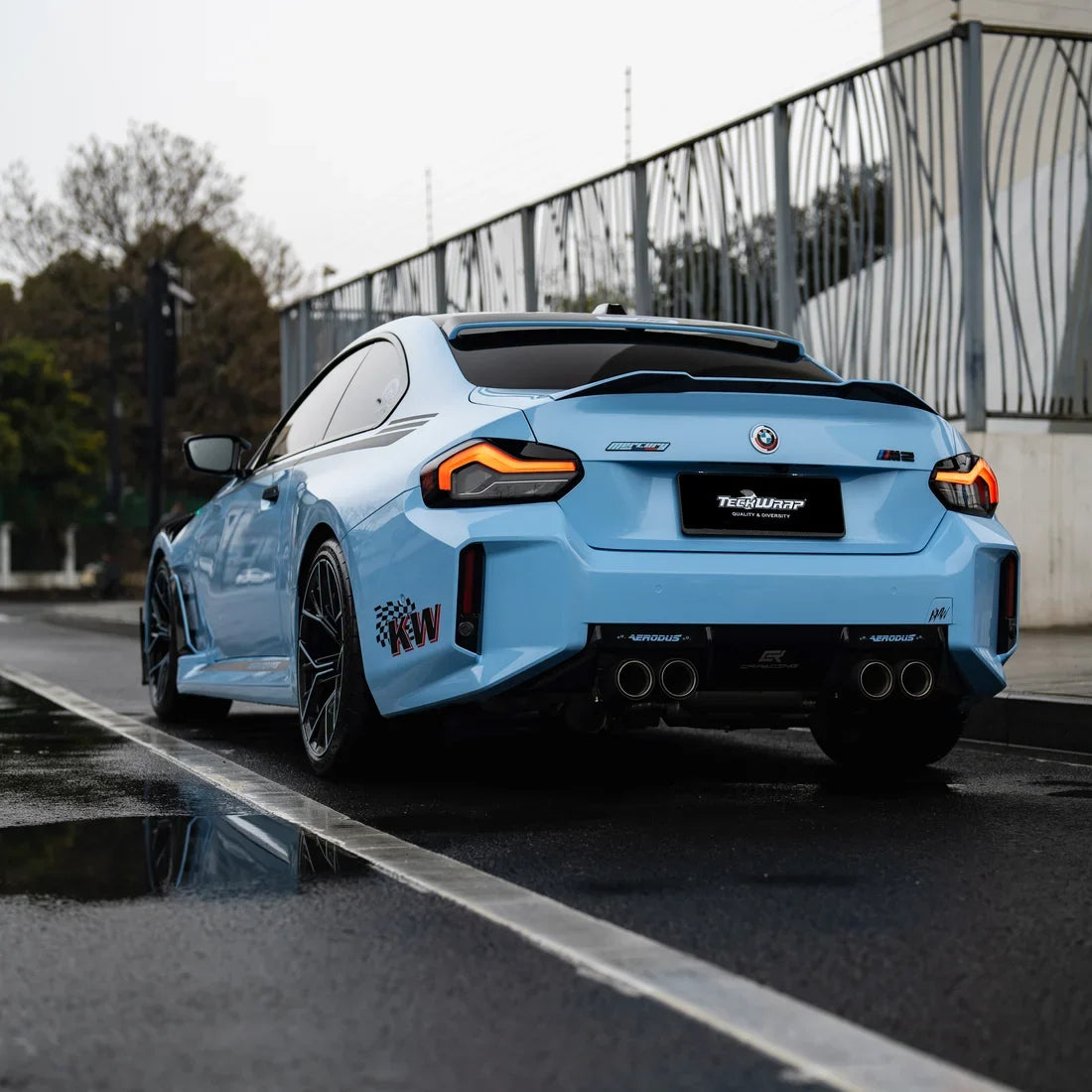 High Gloss Baby Blue Vinyl Wrap on BMW rear
