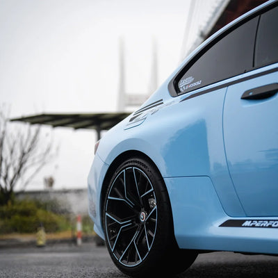 High Gloss Baby Blue Vinyl Wrap on BMW wheel