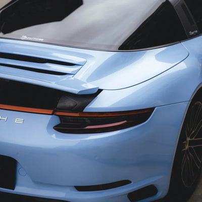 High Gloss Baby Blue Vinyl Wrap on Porsche rear light