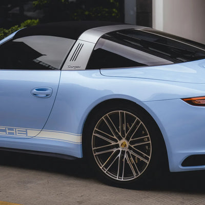 High Gloss Baby Blue Vinyl Wrap on Porsche wheel