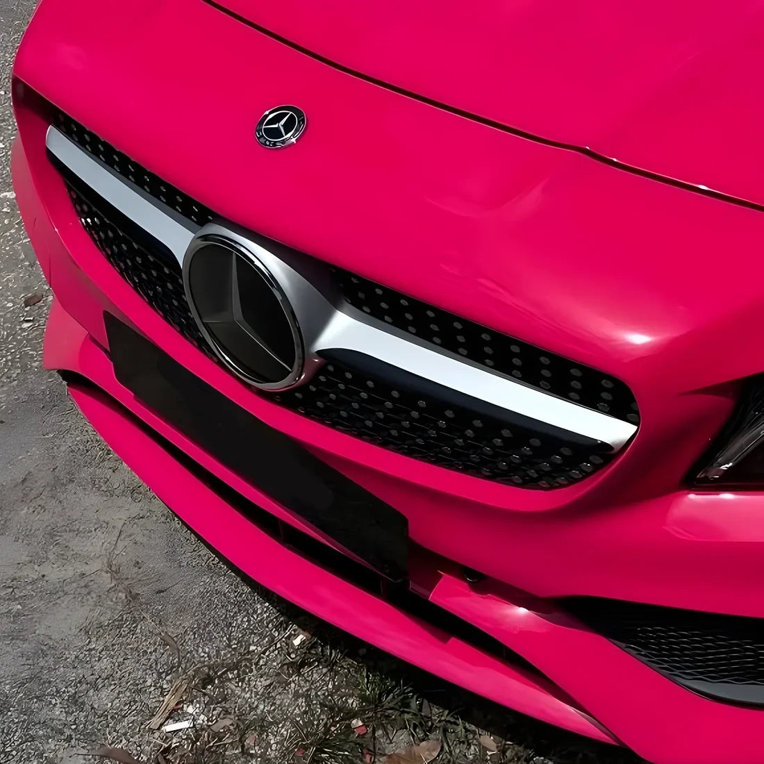 Mercedes in a High Gloss Sorbet Pink Vinyl Wrap.