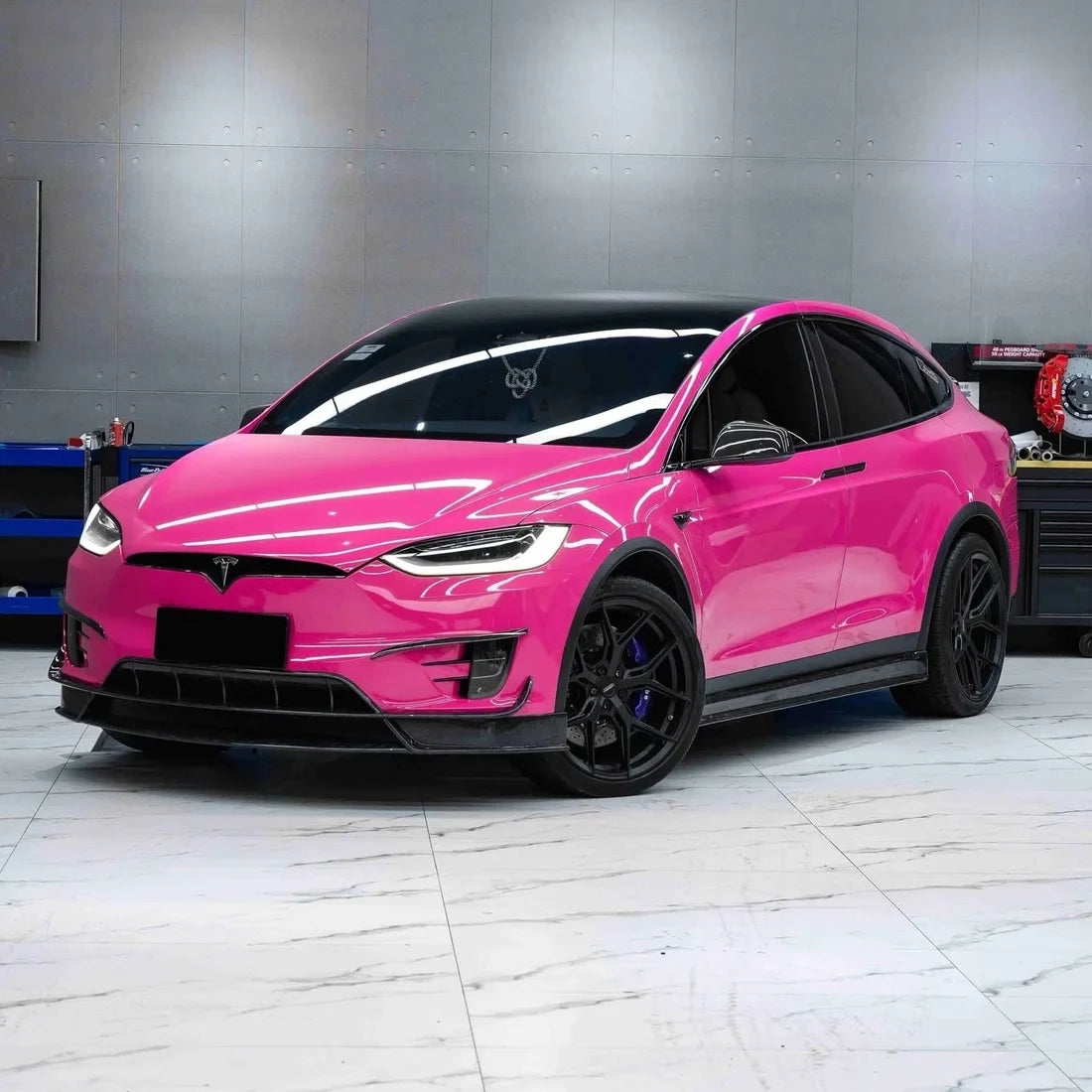 Tesla showcasing High Gloss Sorbet Pink Vinyl Wrap