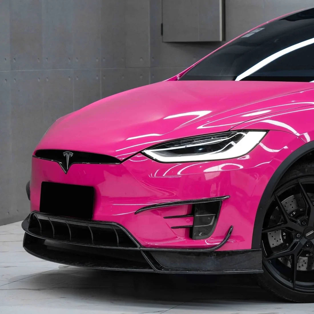 High Gloss Sorbet Pink Vinyl Wrap Tesla finish.