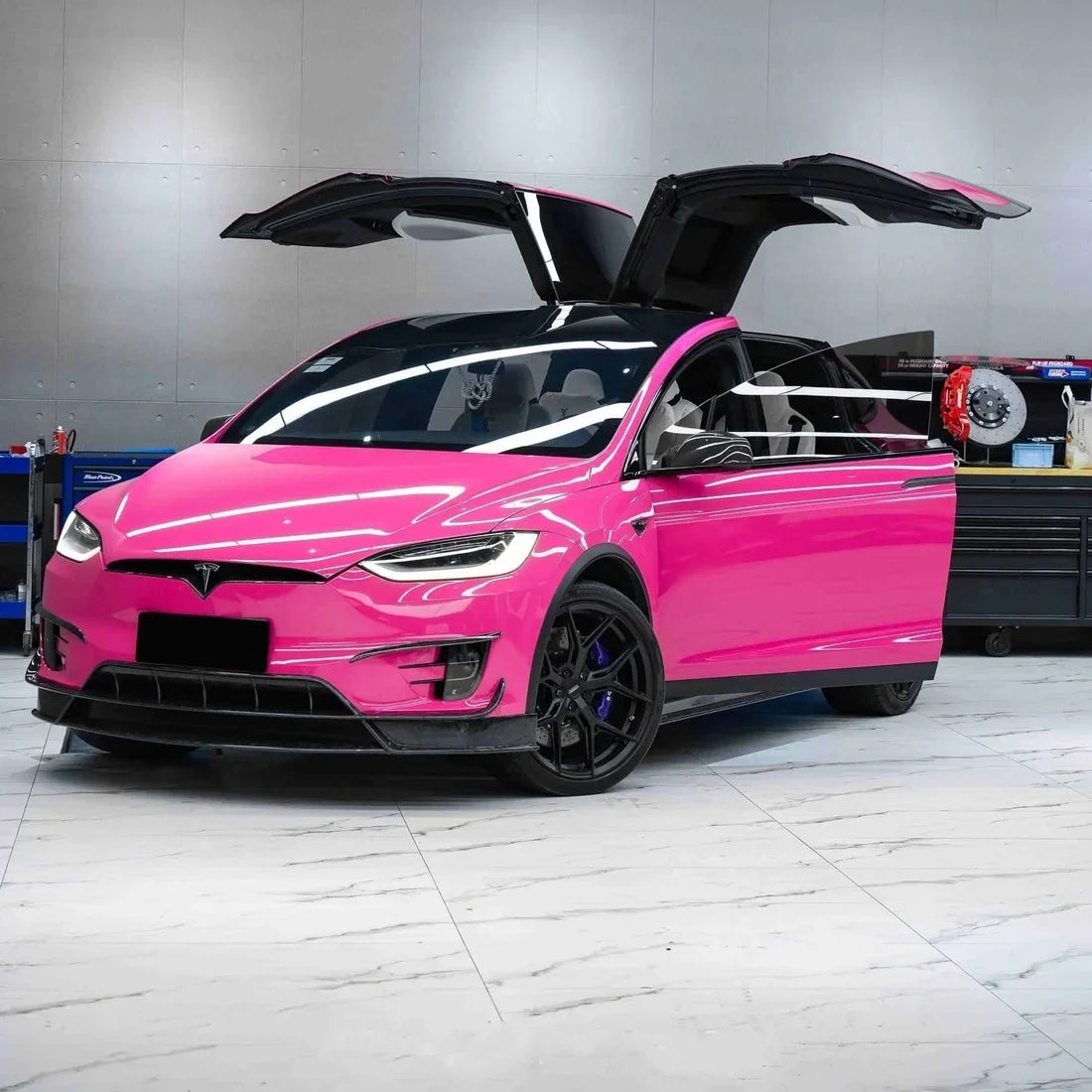 Tesla featuring High Gloss Sorbet Pink Vinyl Wrap