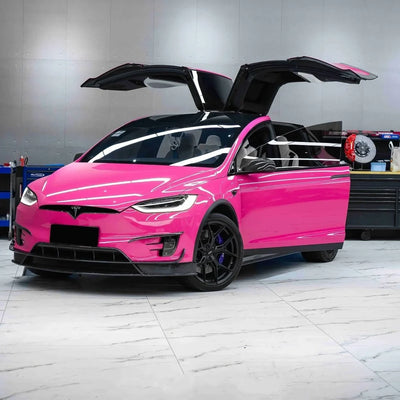 Tesla featuring High Gloss Sorbet Pink Vinyl Wrap