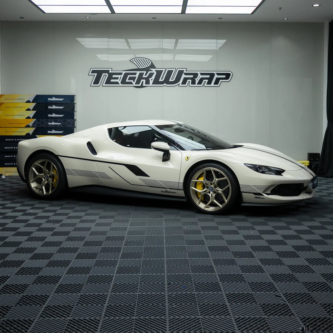 High Gloss Vanilla Mist Vinyl Wrap Ferrari Front View