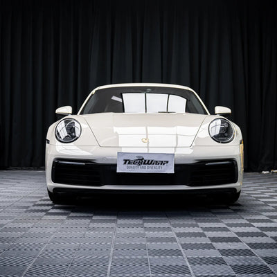 Porsche High Gloss Vanilla Mist Vinyl Wrap Front view