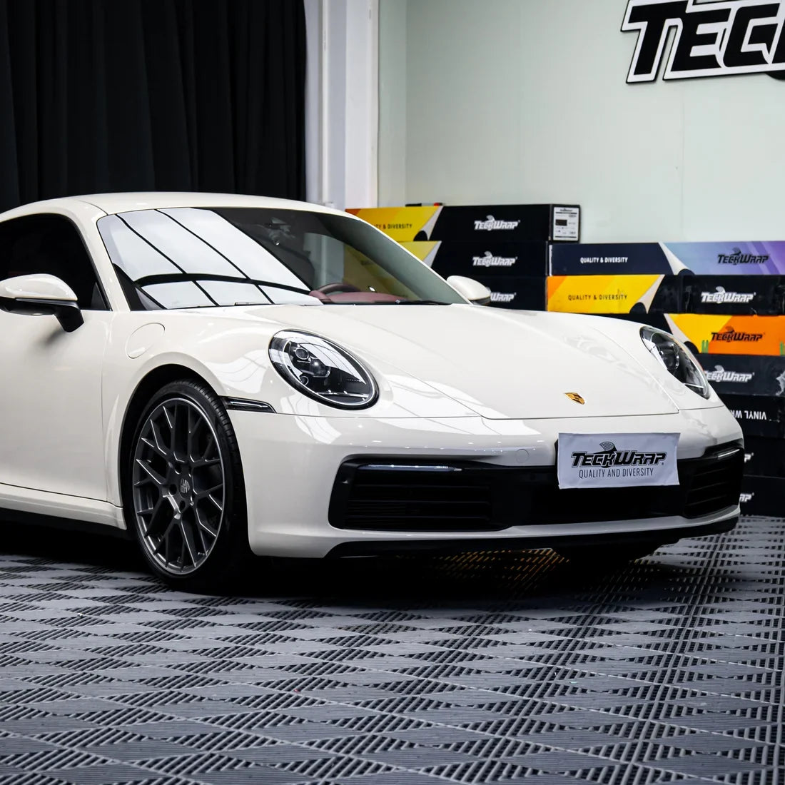 High Gloss Vanilla Mist Vinyl Wrap Porsche.