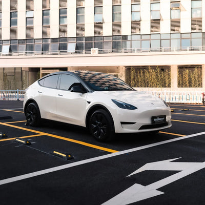 Tesla in High Gloss Vanilla Mist Vinyl Wrap.