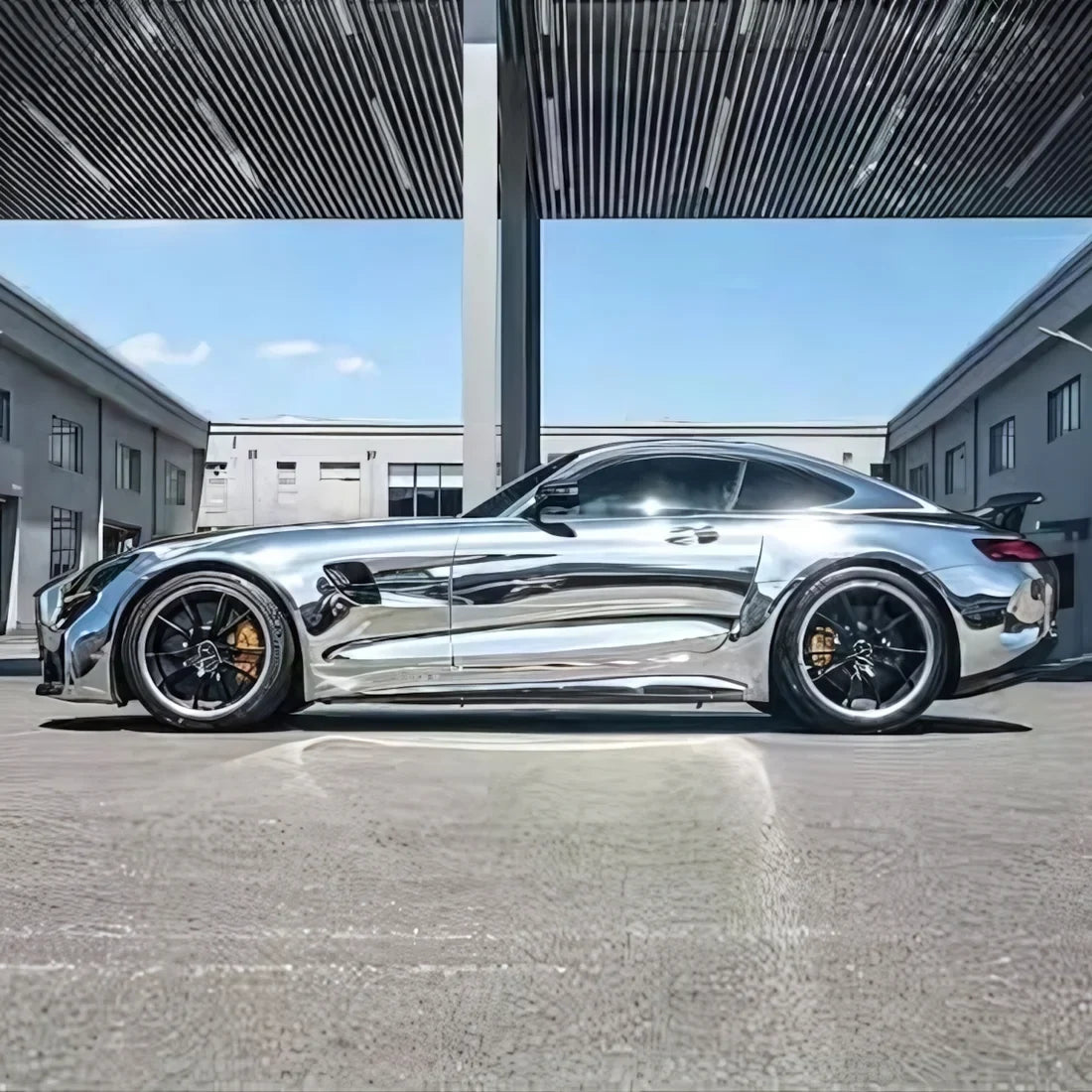 Chrome White Gold Vinyl Wrap AMG with a reflective metallic finish.