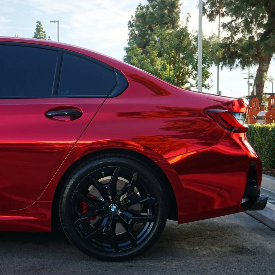 BMW with Cherry Red Mirror Chrome vinyl wrap
