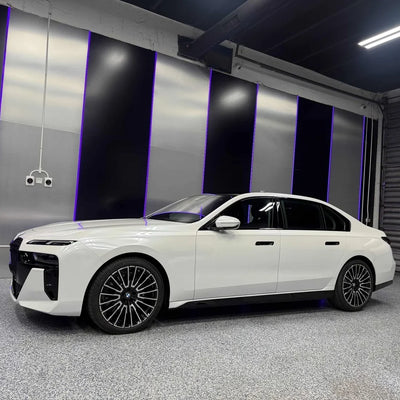 Pearl White Vinyl Wrap on BMW side
