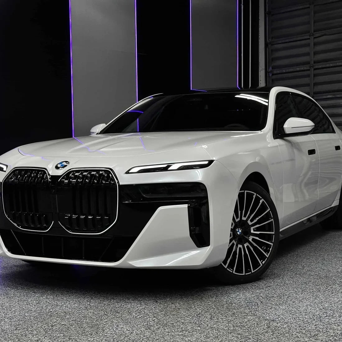 Pearl White Vinyl Wrap on BMW front side