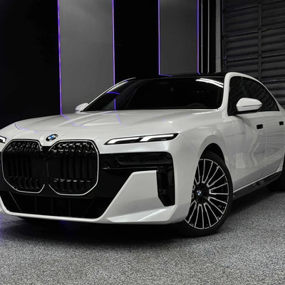 Pearl White Vinyl Wrap on BMW front side