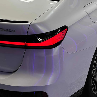 High-Gloss Chameleon Creamrose Pearl Vinyl Wrap on BMW rear light
